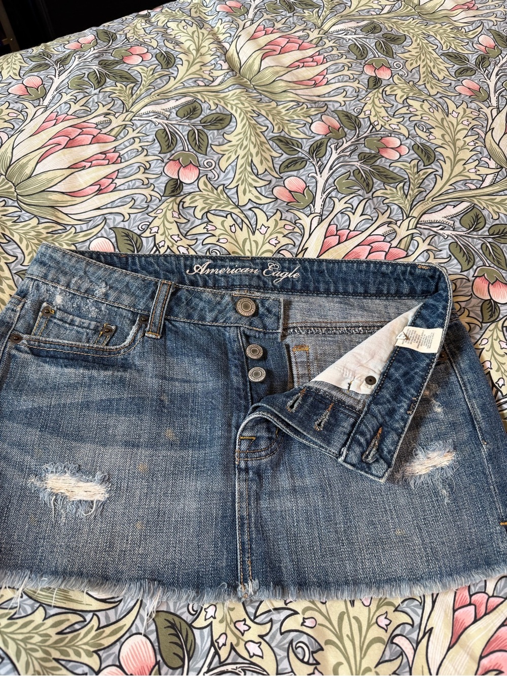 American Eagle Outfitters Distressed Blue Denim Mini Skirt